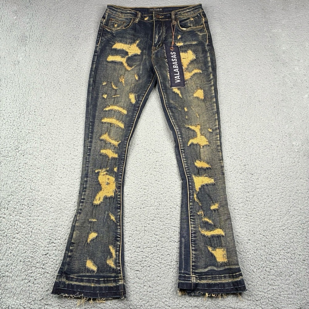 Valabasas Breach Jeans Women's 18 Blue Dark Vintage Wash Distressed Stacked